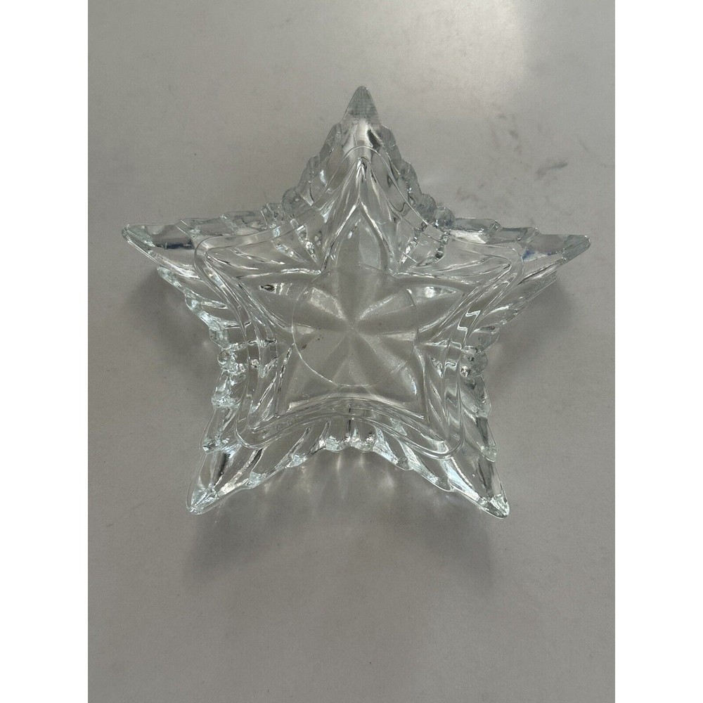 Vtg Crystal Clear Star Shape Lead Crystal Trinket Jewelry Box Romania Glass Lid - Picture 9 of 16